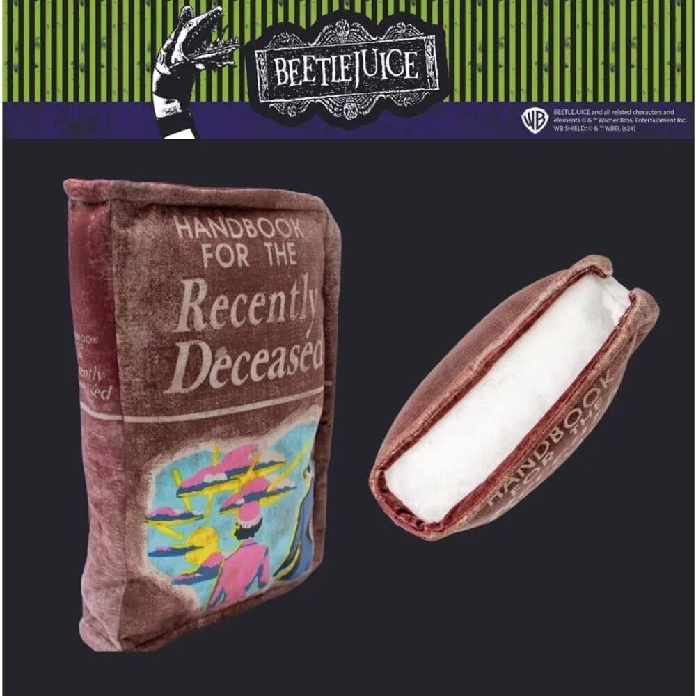 NWT Beetlejuice Handbook for the Recently Deceased throw Pillow Book